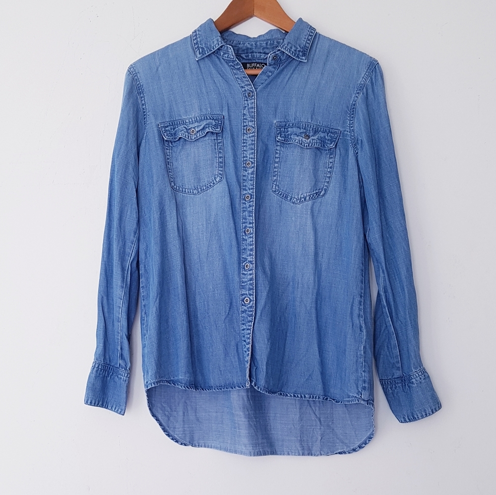 BUFFALO Blue Faded Front Button Denim Shirt - Picture 2 of 10